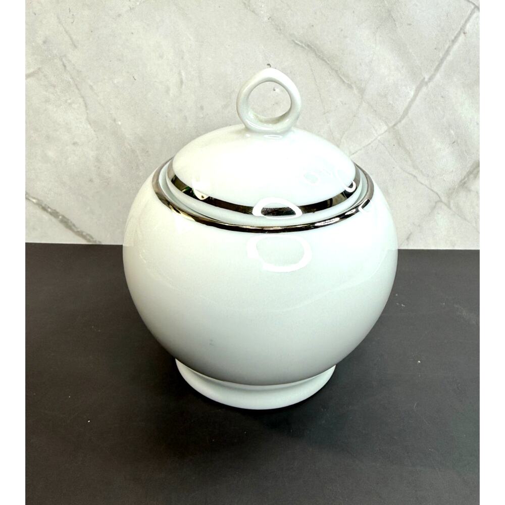 Royal Dalton Simply Platinum Sugar Bowl With Handled Circular Ring Lid